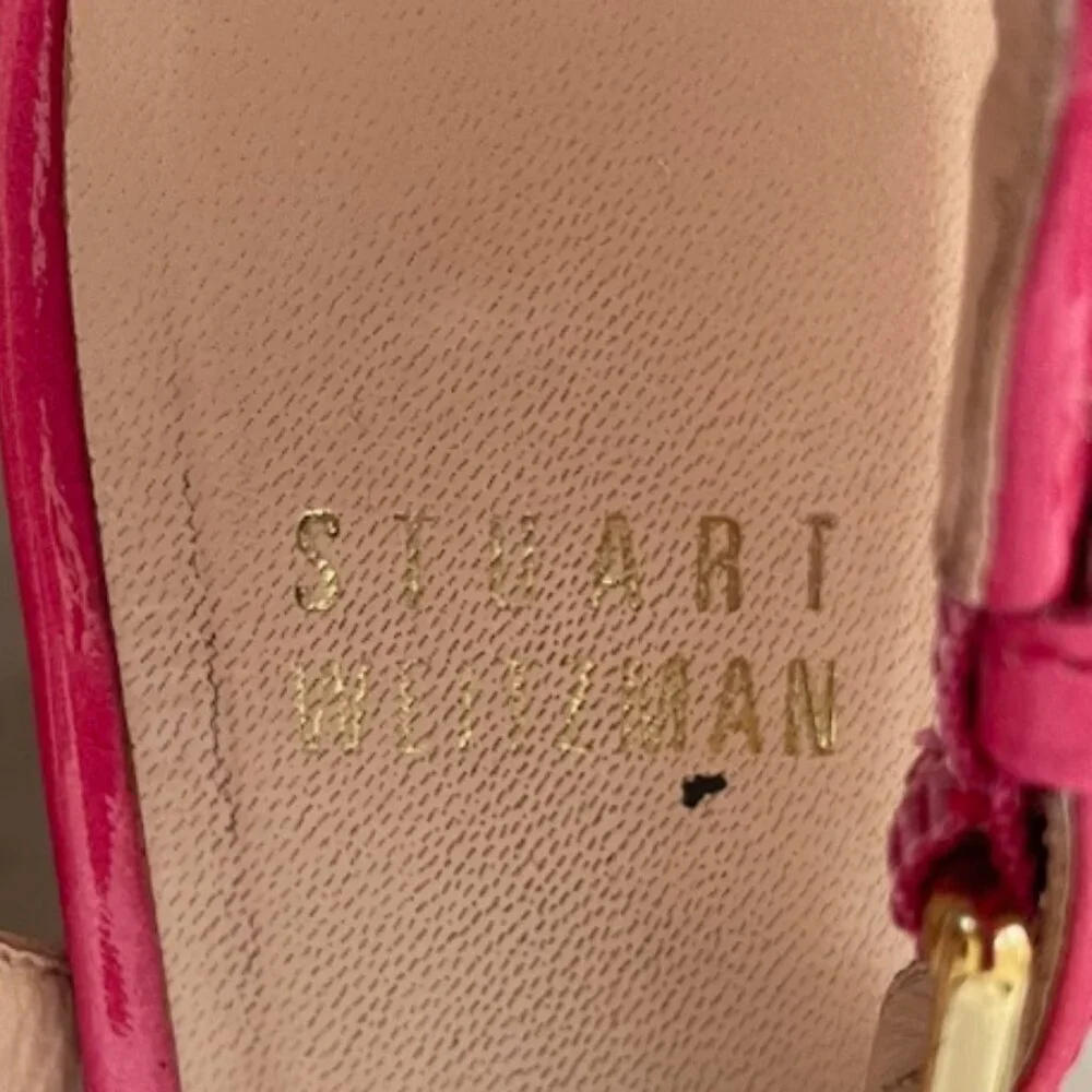 STUART WEITZMAN Jenny Fuchsia Peep Toe Sling Back Cork Wedge 6M